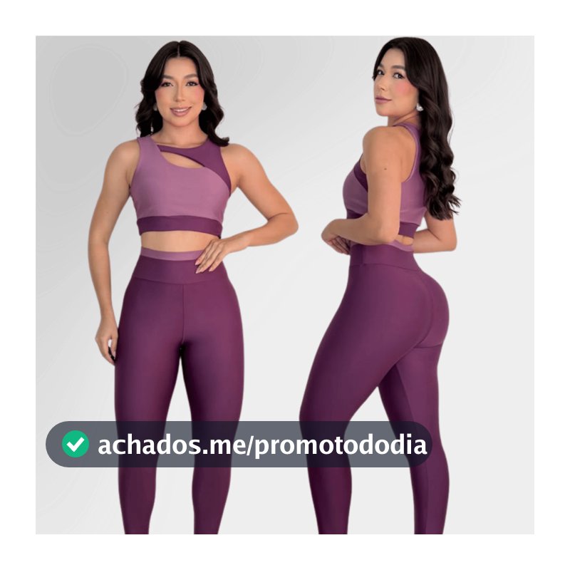 Conjunto Fitness Bicolor Feminino Top Assimétrico e Calça Legging Cintura Alta para Academia