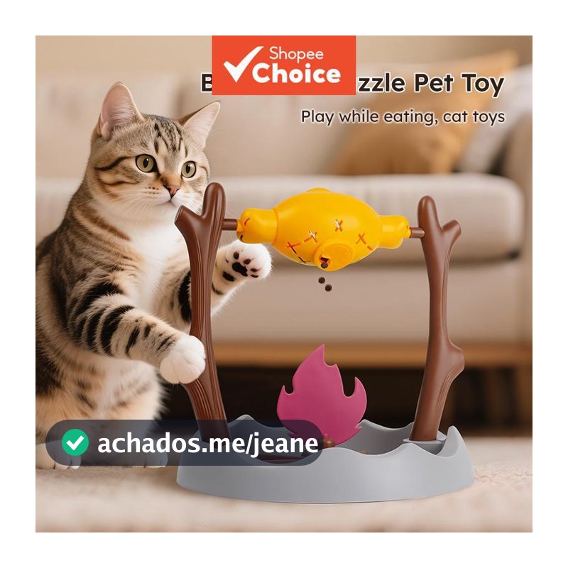 Suporte de Churrasco Simulado Dispensador de Petiscos para Gatos, Brinquedo Giratório com Vazamento de Comida, Brinquedo