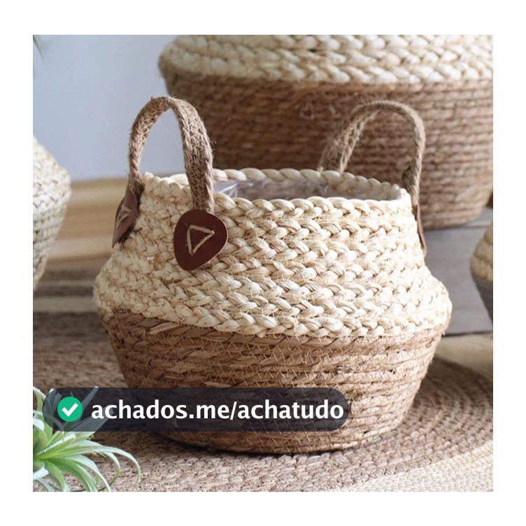 Cesto Palha Artesanal Vaso Cachepot Natural Decoração Flores