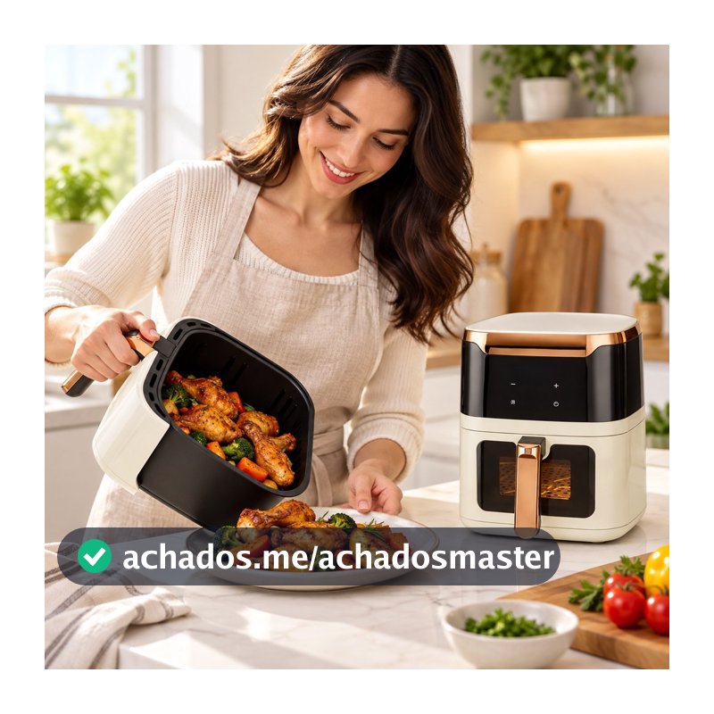 Air Fryer Fritadeira Eletrica Sem Oleo Digital Visor Janela Transparente 120c BRANCA