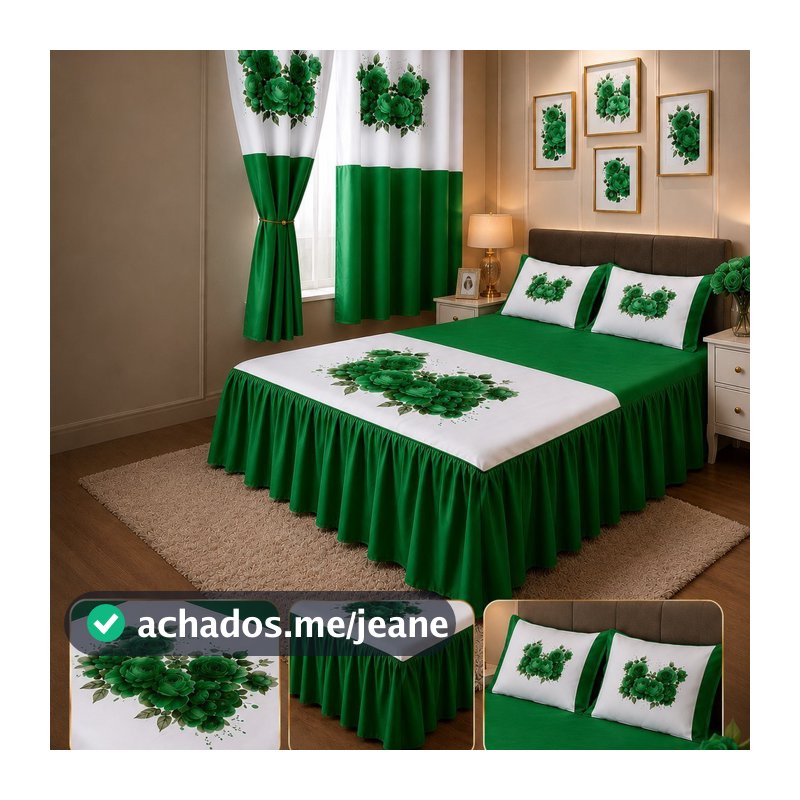 Kit Colcha Casal Box 3 Peças com Babado e Cortina para janela 2,45m x 2,55