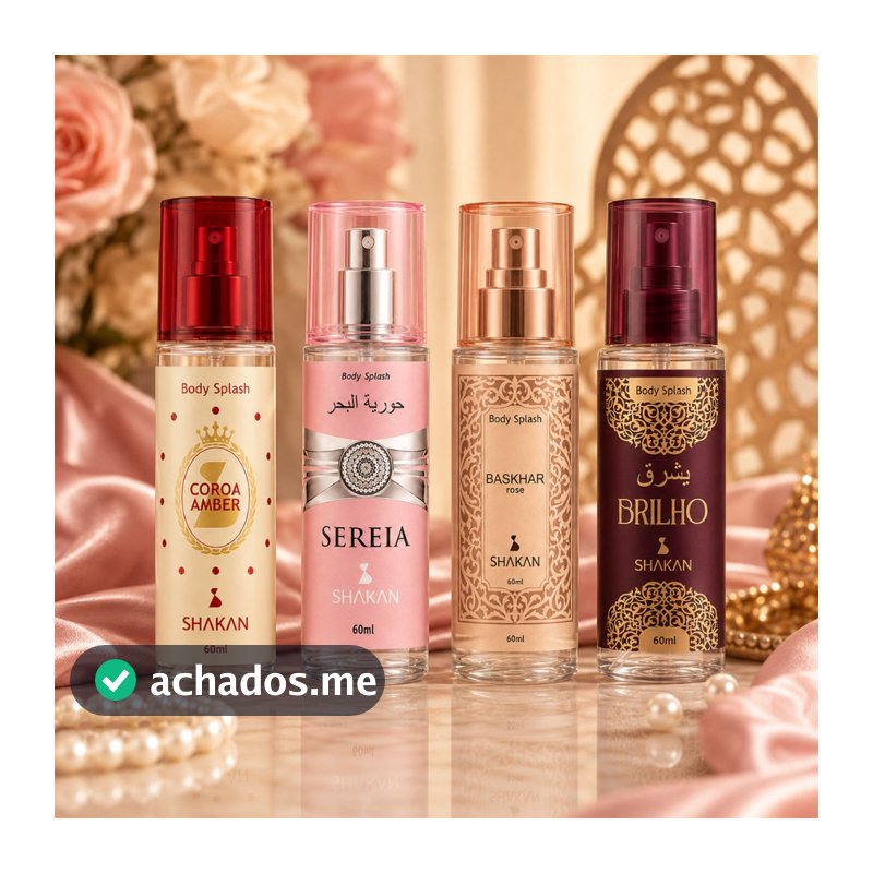 Kit Body Splash Feminino Arabe 60ml Shakan Coroa Amber Sereia Rubi Ametysta Presente Bolsa Ambarados