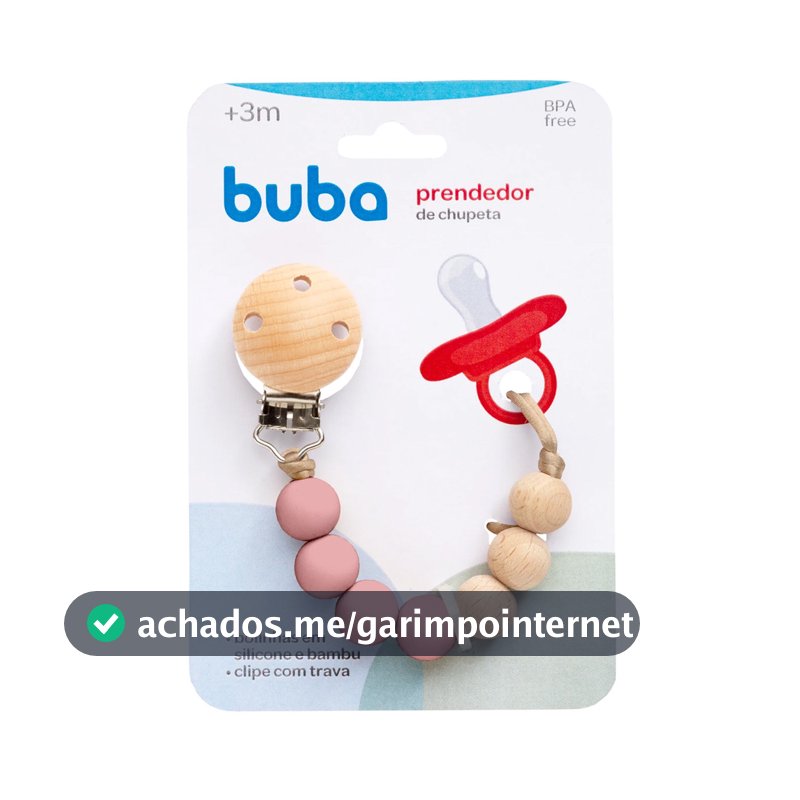 Prendedor de Chupeta em Silicone e Bambu Buba Rosa