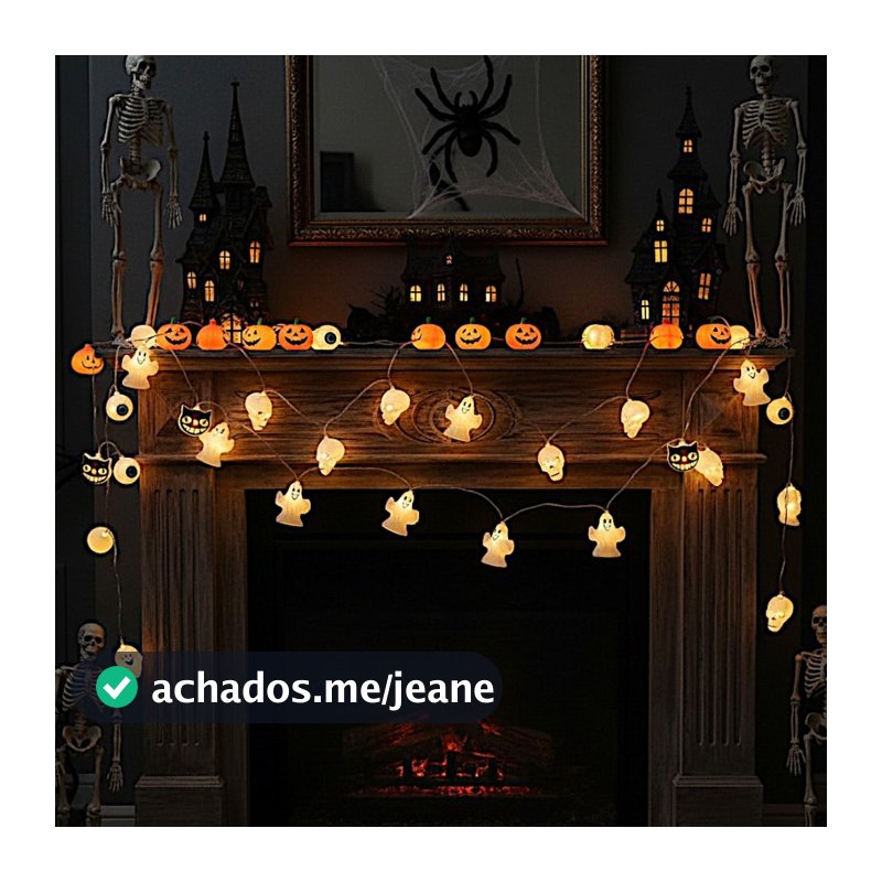 Varal Led Decoração Halloween Luminoso Abóbora Caveira Cordão Fantasma Caveira 1,6 metros