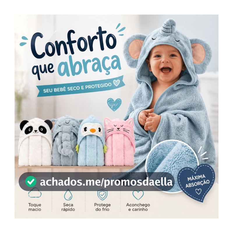 Toalha De Banho Infantil Com Capuz Felpuda Infantil Bebê Criança Bichinhos Grande Toalha Bebê