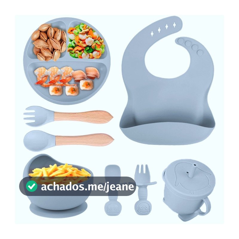Kit Talheres bebê silicone 4/6/8 Peças Talheres Infantil Com Ventosa Canudo Colher Babador Garfo