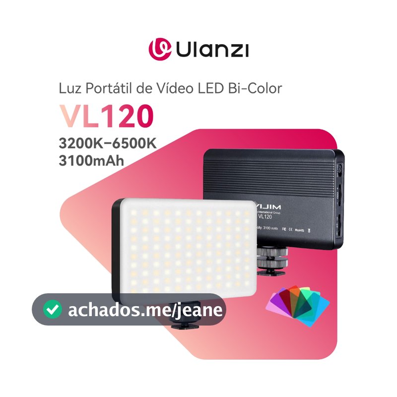 ULANZI VIJIM VL120 Luz LED Bicolor 3200K–6500K, CRI 95+, Bateria 3100mAh, USB-C para Foto e Vídeo