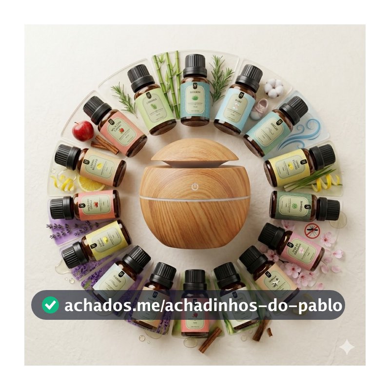 Kit Aromatizador Difusor Umidificador Elétrico Ambiente + 12 Essências 10ml