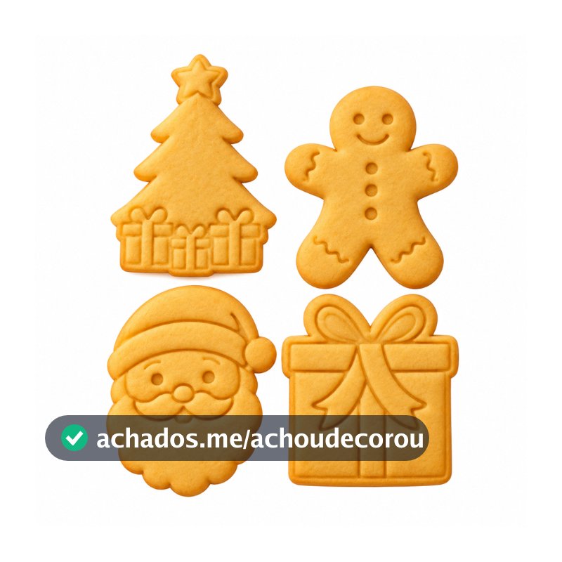 Kit 4 Cortador de Biscoito Molde Papai Noel Forma Feliz Natal Marcador Carimbo Natalino Cookie Massa