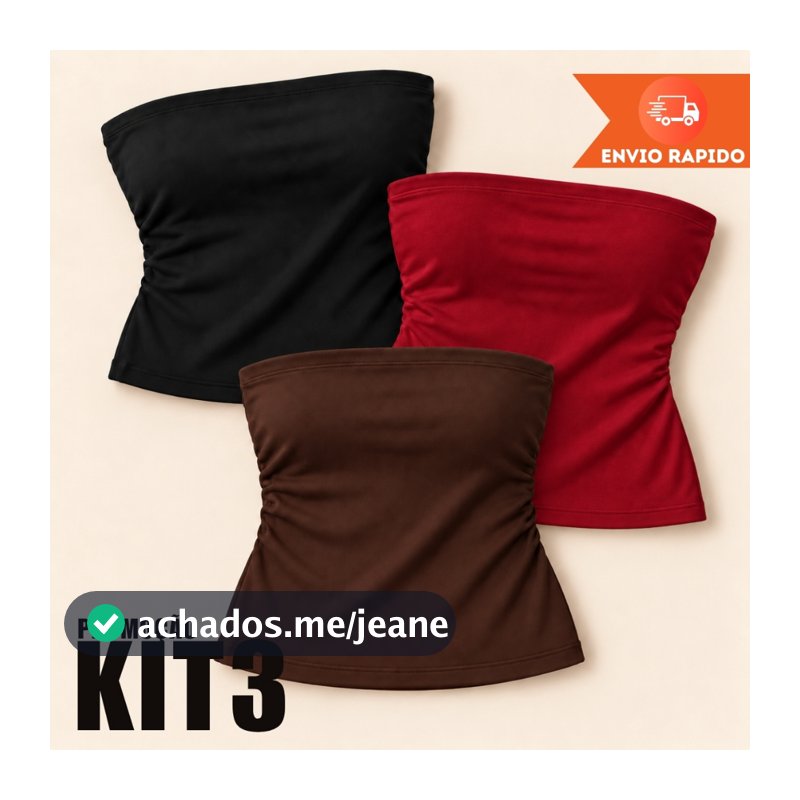 KIT 3 Cropped Top Tube Feminina Tomara que Caia Fitness Duplo Cropped Tubinho Estilosa Básico