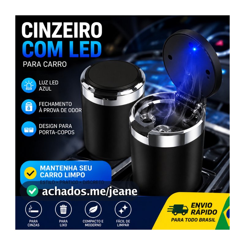 Porta Copos Automotivo com LED Azul Organizador Universal Carro Premium ABS Cromado