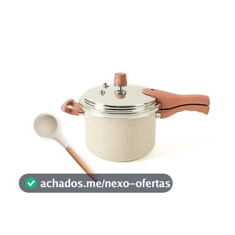 kit panela de pressão com indução 4,4L e concha de silicone com cabo de madeira - Oikos