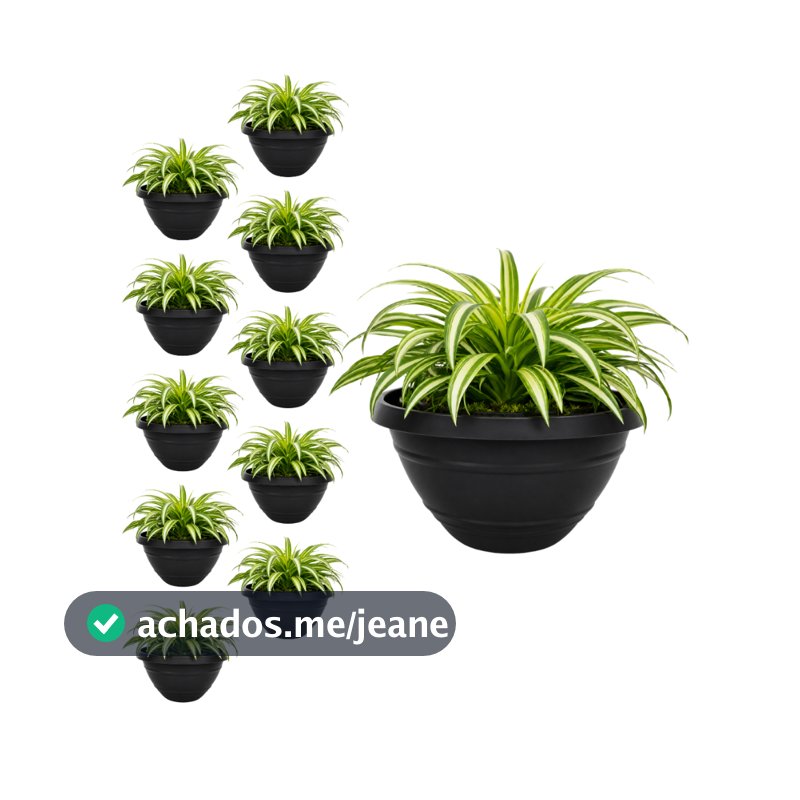 Kit 10 Vaso de Parede Preto Meia Lua 450 ml Plástico para Flores Plantas Decoração Horta Vertical