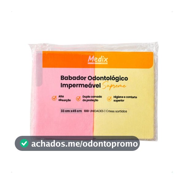 Babador Descartável Odontológico Colorido Impermeável Supreme 33x45cm 100Un - Medix