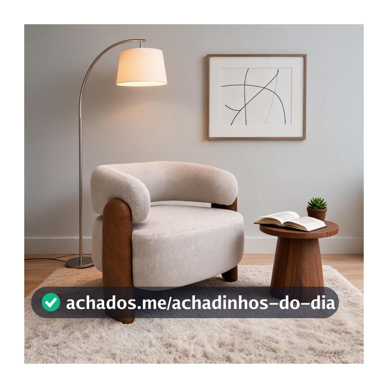 Poltrona Curva Orgânica Moderna linho Bege Corino Caramelo Linha Premium Sala Quarto Recepção Escritório Premium