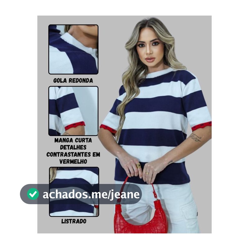 Blusa T-shirt Feminina Em Tricô Listrado Manga Curta Gola Redonda Estilo Casual Elegante Verão