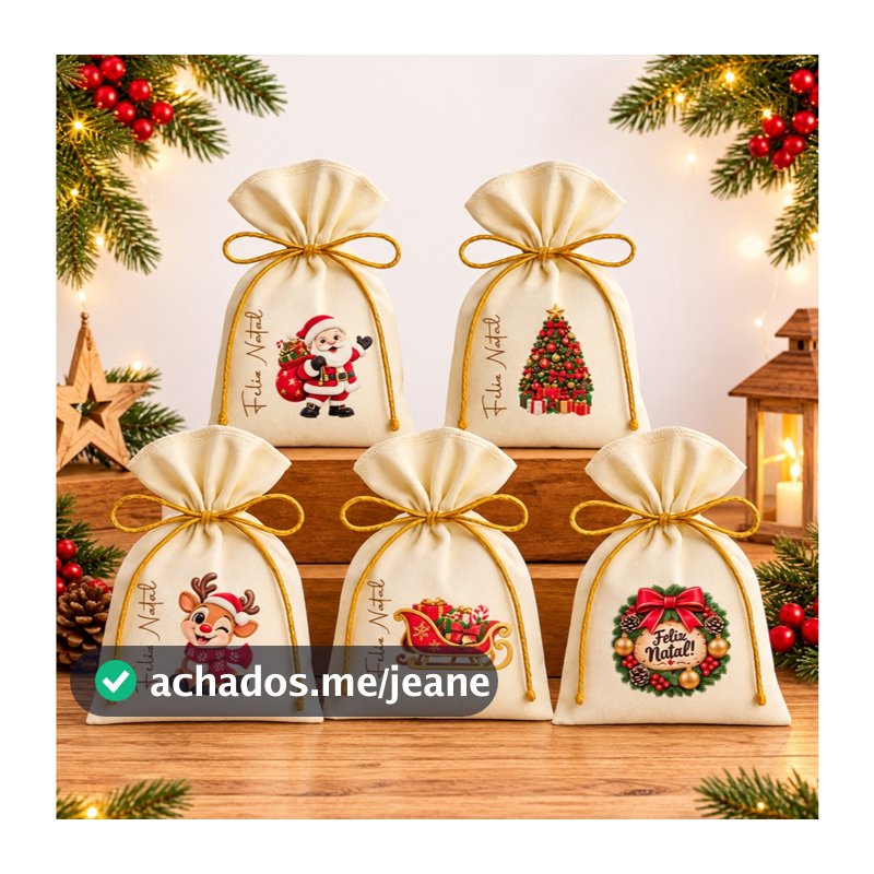Kit 10 Saquinho Personalizados para Festa Lembrancinhas Natal Feliz Natal