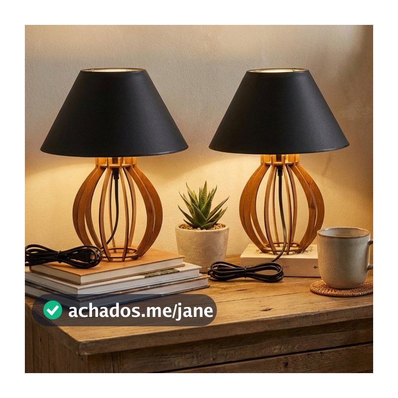 Kit Abajures de Quarto Madeira Luminária Cabeceira em MDF para Sala Decoração