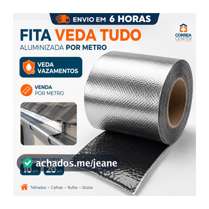 Fita Manta Asfaltica Adesiva Impermeavel Veda Tudo Goteira Telhado Calha Rufo Vazamento 10cm 20cm