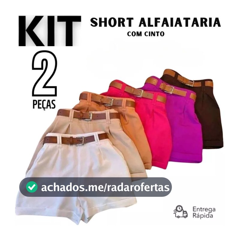 Kit 2 Short Feminino Alfaiataria Social com dois Cinto Cintura Alta PROMOÇÃO