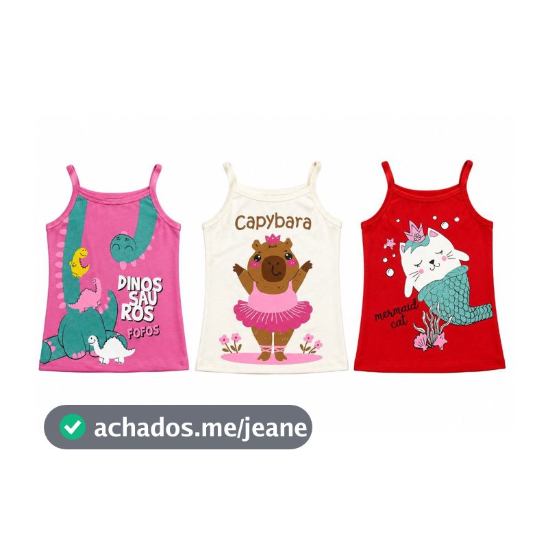KIT 3 Peças Alça Sortidas Menina Verão Tamanho 1 ao 14 anos Infantil e Juvenil