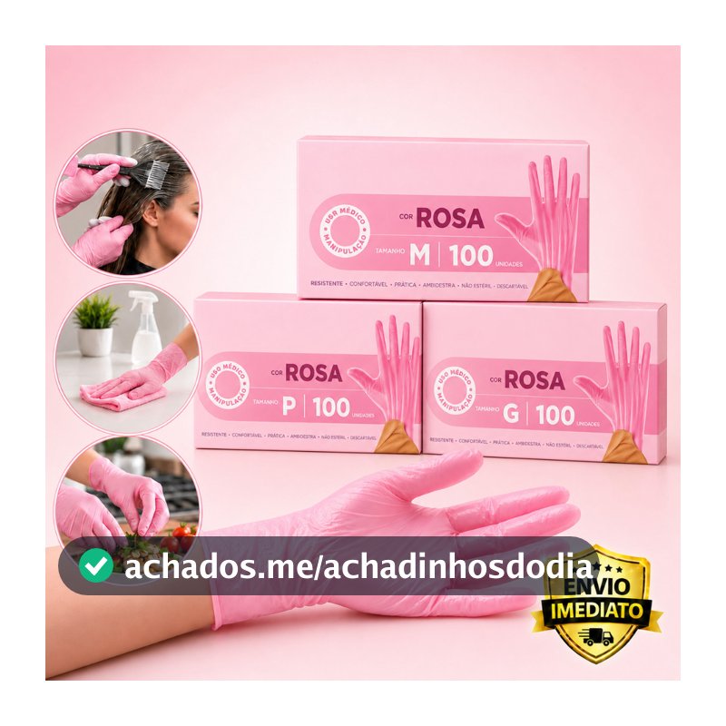 Luva Rosa Plastico Newflex  Sem Pó com 100 Unidades Tamanho P M G | Descartável | Envio Imediato