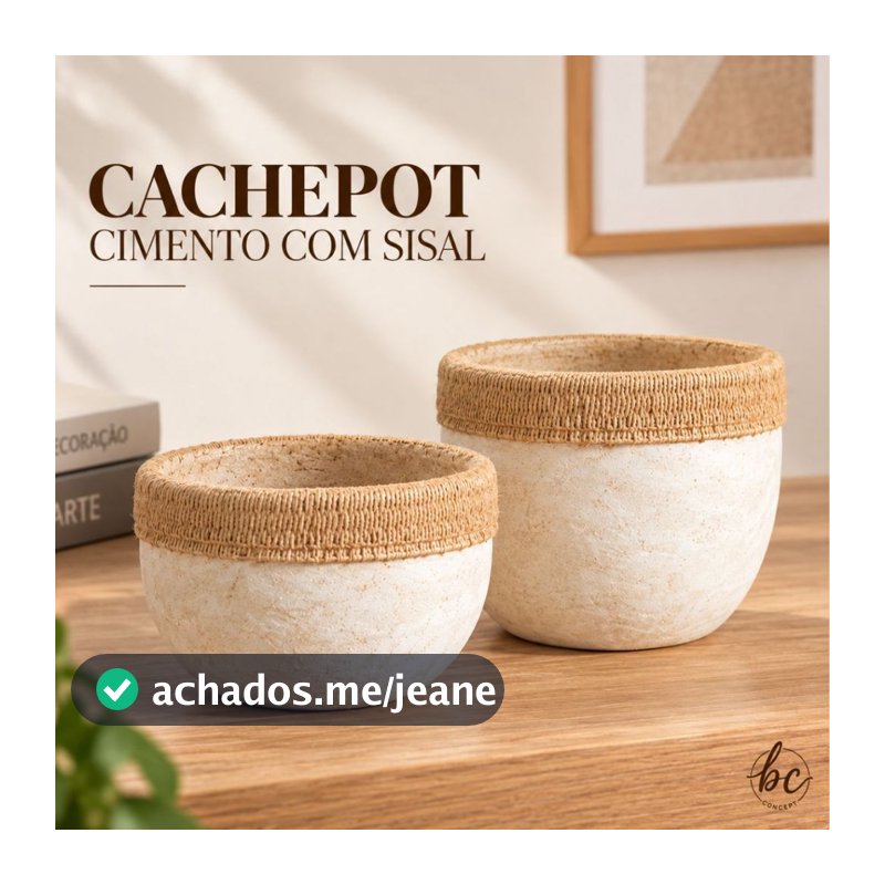 Cachepot Vaso Cimento Branco com Sisal Decoração Luxo Vaso Para Plantas e Pequenos Objetos