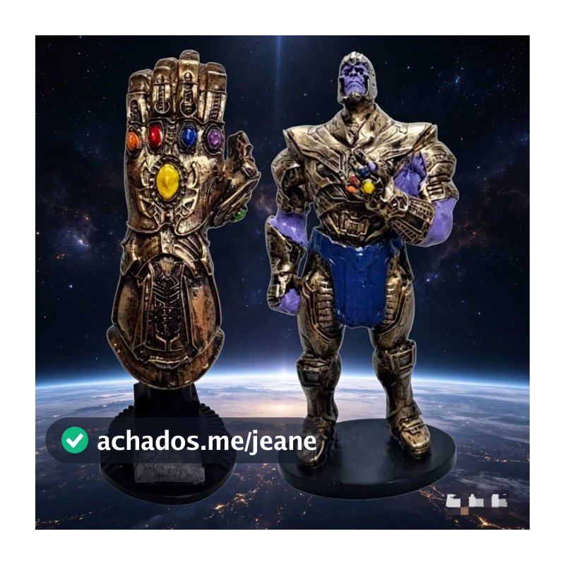 Estátua Thanos e Manopla em Resina 21cm Figura Colecionável Geek Super-Herói Decorativa