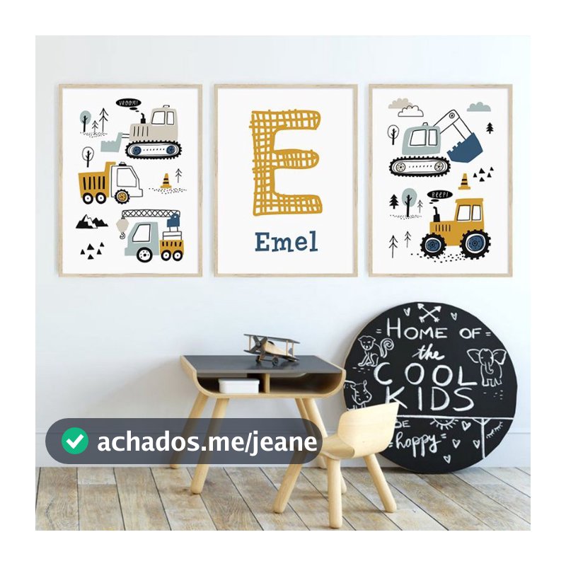 quadro decorativo infantil pequeno construtor personalizado meninos 3 peças