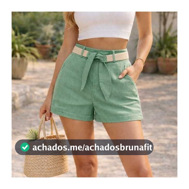 Shorts Feminino linho Social Curto com Bolso faca com cinto Cintura alta Casual