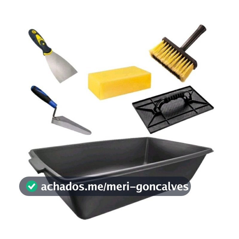 Kit Obra Pedreiro 6 Pecas Caixa Masseira 22L Colher Desempenadeira Espatula Inox Broxa E Espuma