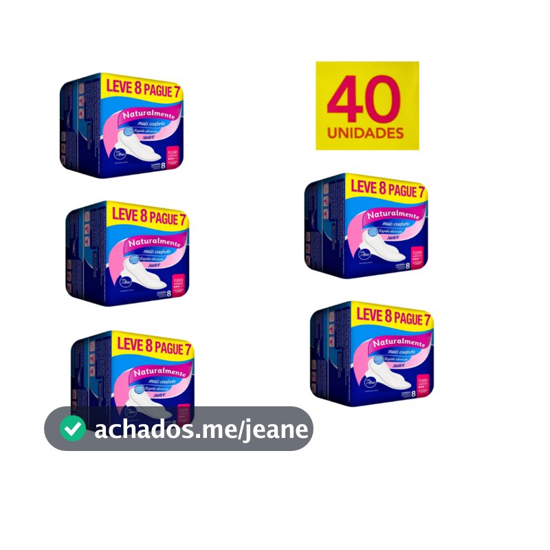 Kit 5 Pacotes Absorvente Naturalmente Mais Conforto C/ Abas  com  8 Unidades cada
