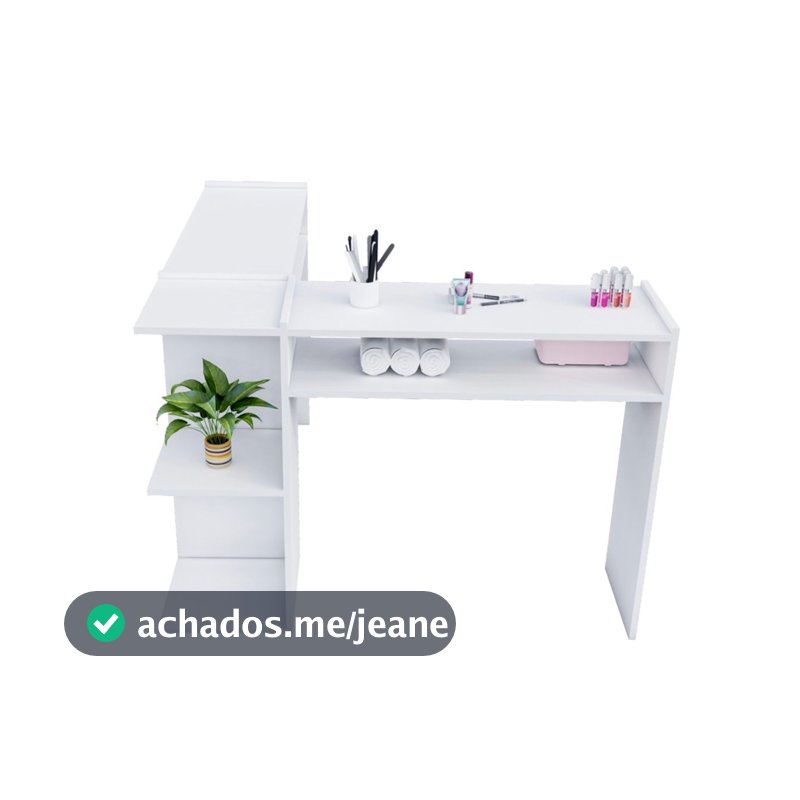 Mesa Manicure L 3 Prateleiras MDF Resistente Completa Alongamento Unha Gel Salão de Beleza Cabelereiro Nail Designer