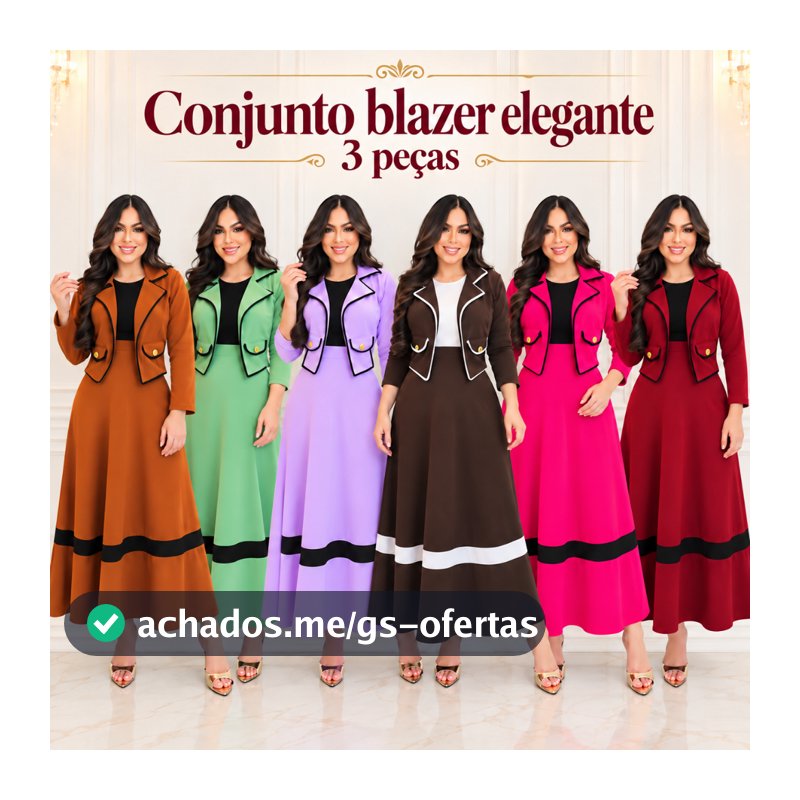 CONJUNTO FEMININO 3 PEÇAS: BLAZER MANGA LONGA, BLUSA INTERNA E SAIA LONGA CREPE DIOR MODA EVANGELICA