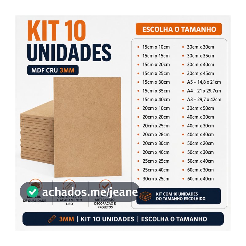 KIT 10 Madeira de Qualidade Placas MDF Cru Multiuso para Quadros Decorativos e Fotos ULTRA