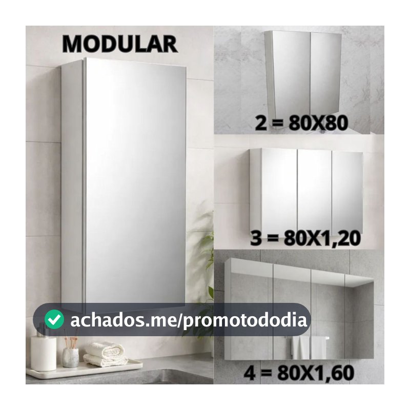 1 Un. -  Aéreo com Espelho MDF 15mm 80x40 Modular Grande - Montado - 80cm/120cm/160cm - Diversas Possibilidades