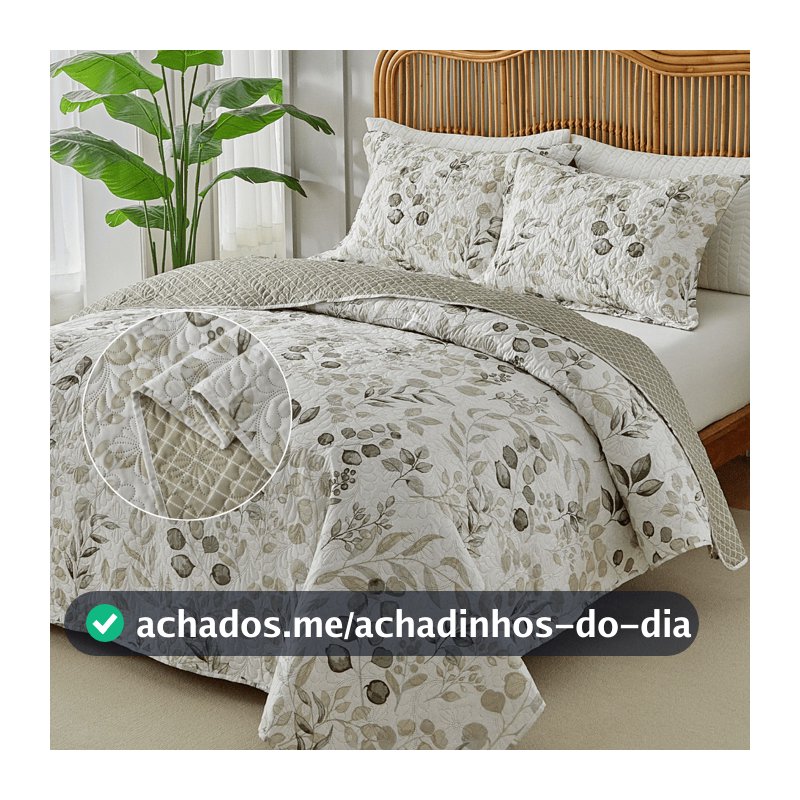 Kit Colcha Cobre Leito 3 Peças Itália Estampado Dupla Face Aba Americana King Queen Casal Solteiro