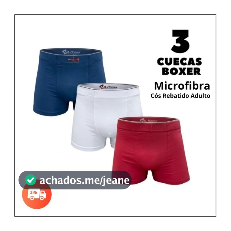 Kit Com 03 Cuecas Boxer Microfibra Cós Rebatido Adulto