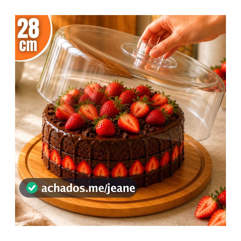 Boleira Base Bambu Com Tampa Em Acrílico Porta Bolo Queijeira Doces Torta Pudim Queijo Grande 28cm