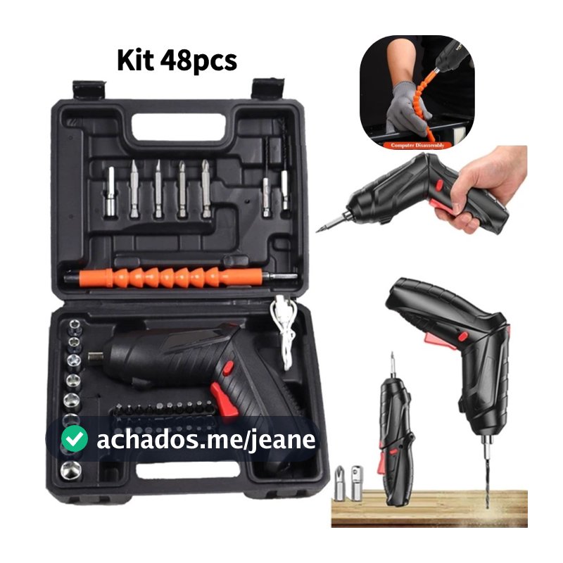Kit Parafusadeira/furadeira 48 pçs Portátil carregador Usb Leve Forte Desmontar e montar