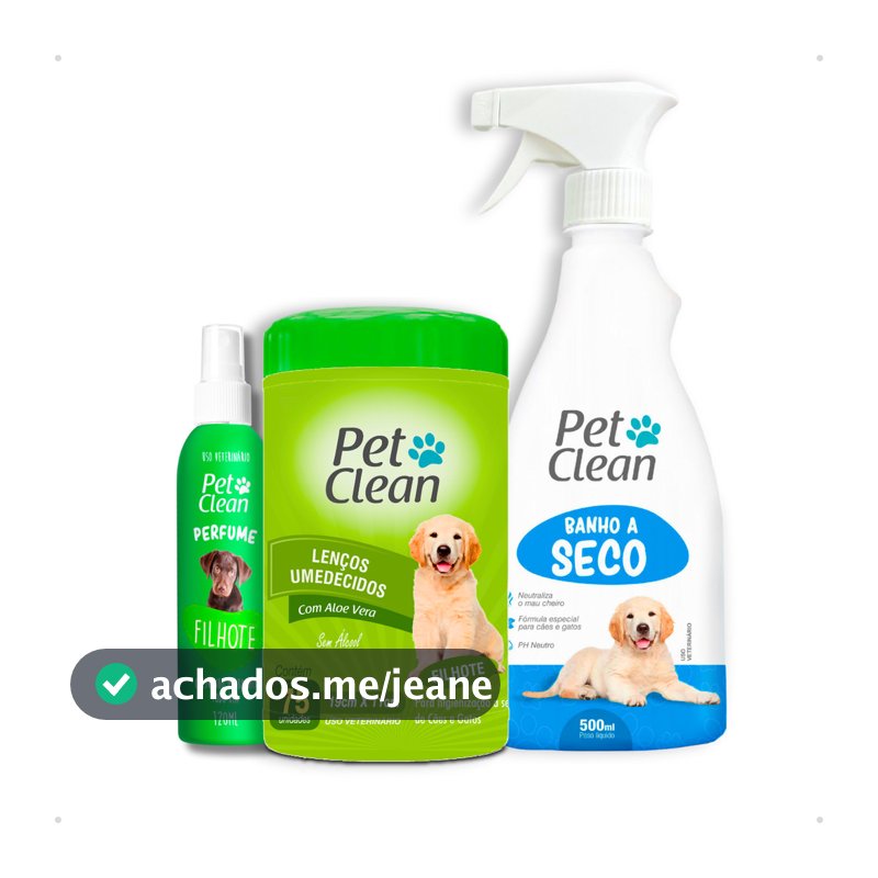 Kit Banho Sem Enxágue Lenço Umedecido + Banho a Seco + Perfume Pet Clean