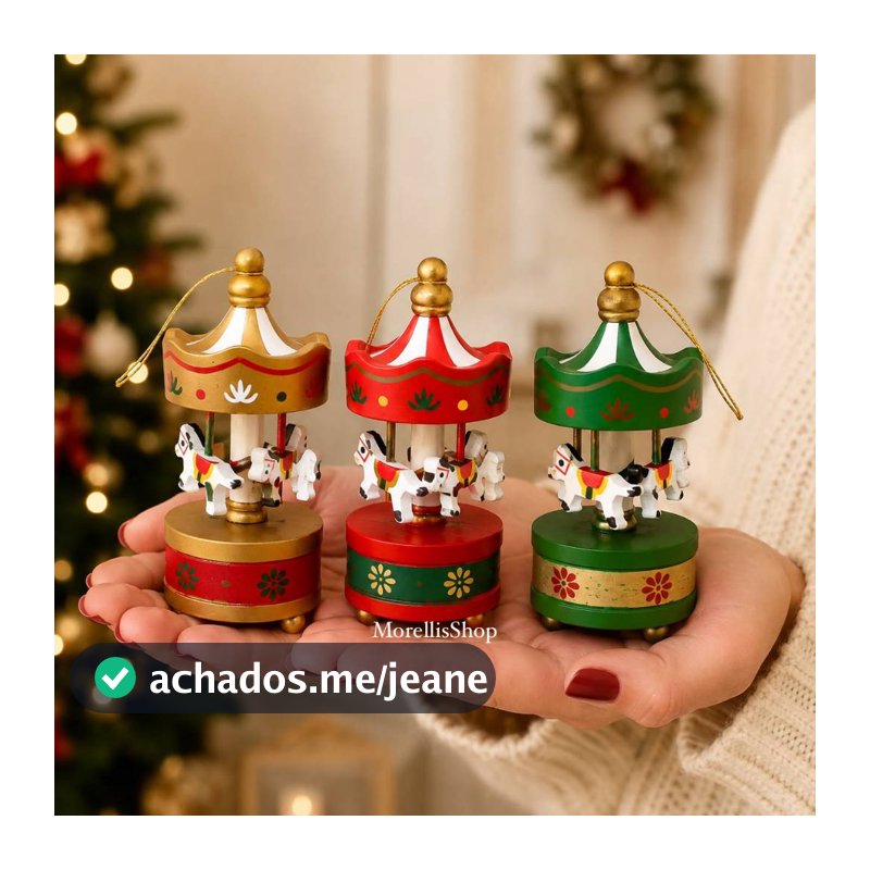 Kit 3 Enfeites de Natal Mini Carrossel de Madeira Decorativo Natalino Arvore De Natal Feliz Natal