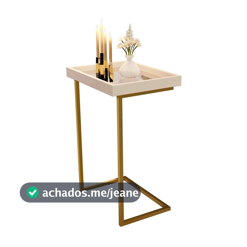 Mesa Lateral Espelhada Apoio Sala Sofá com Pés de Ferro Decoração Resistente Elegante e Moderna