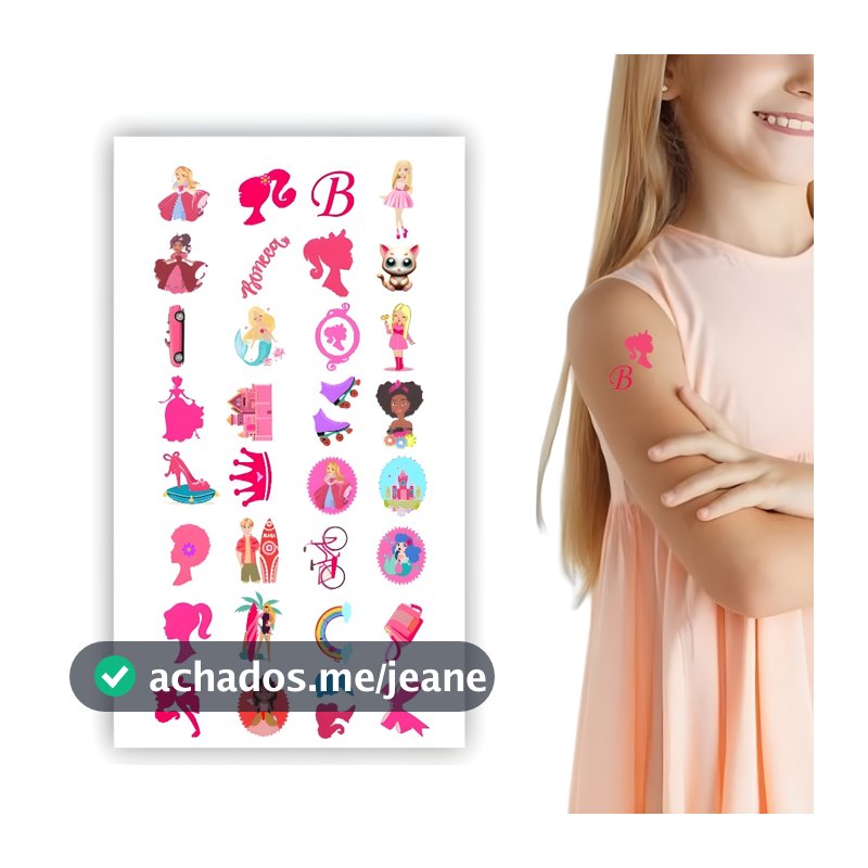 Tatuagem Temporária Infantil BARBIE Kit de Cartelas Tema Princesa Menina - brinde de aniversário infantil