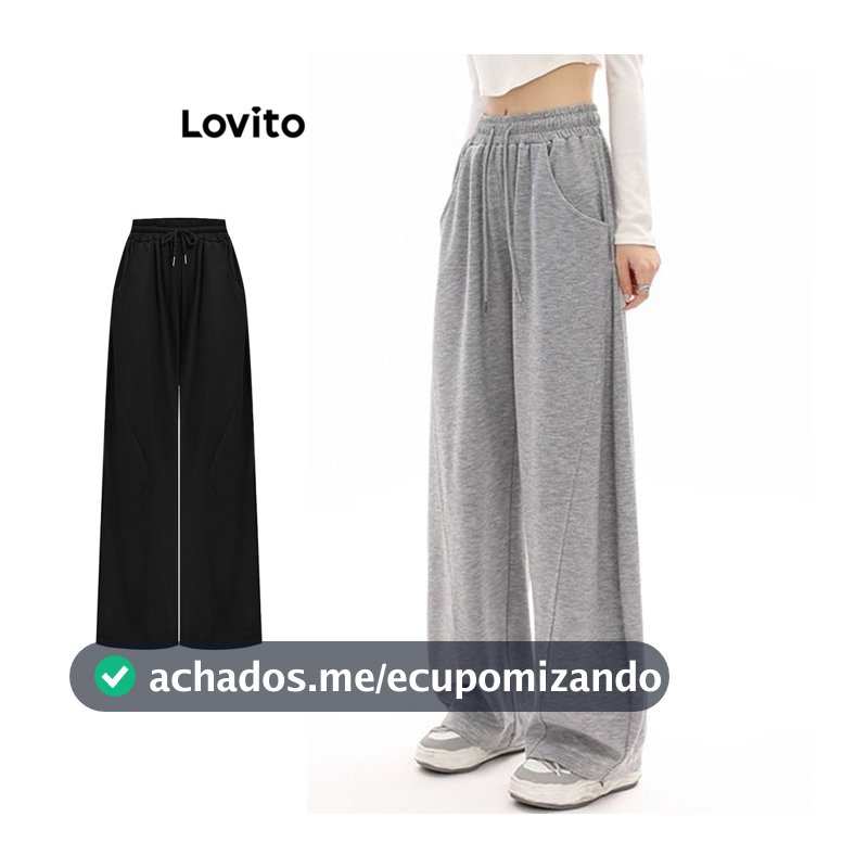 Lovito Casual Calça Feminina Lisa Com Cordão Modelagem Solta Em Malha Modelo LNA36090(multicolorida)