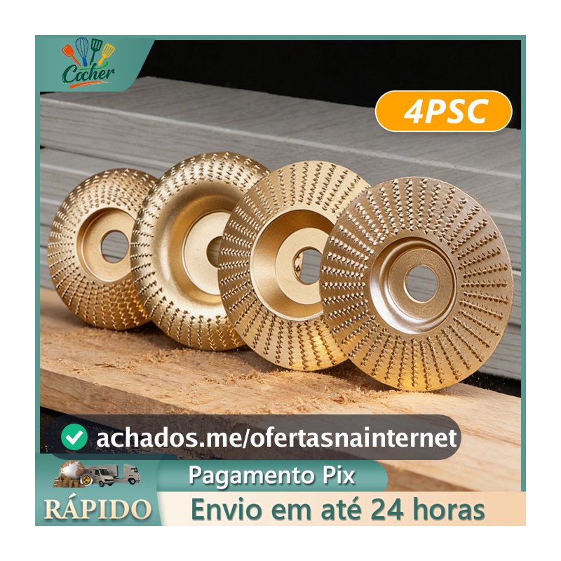 Kit 4 Disco De Desbaste Madeira para Esmerilhadeira 100mm 4 polegadas
