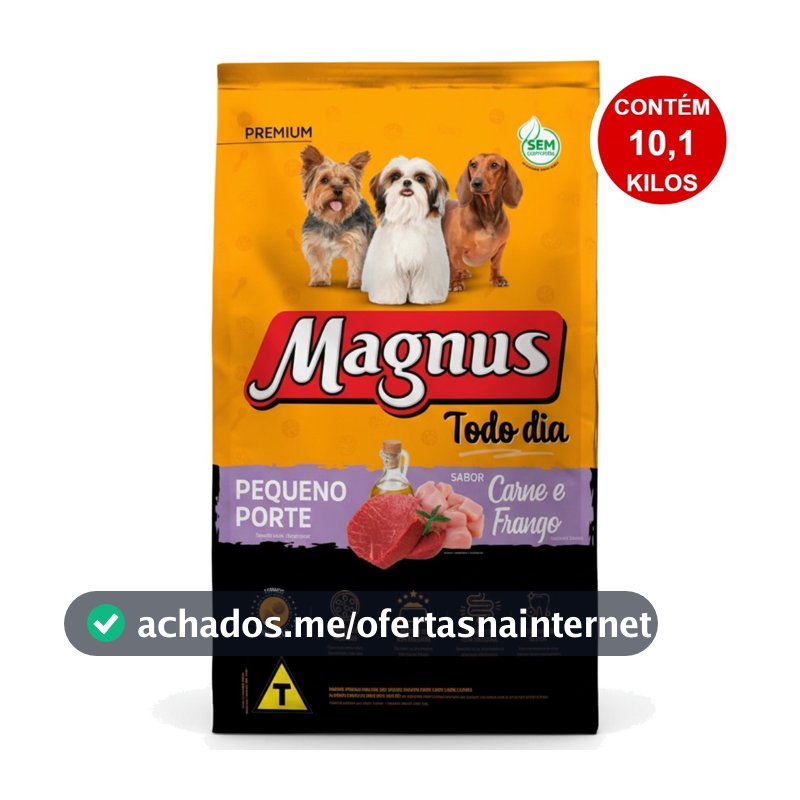 Ração Magnus Premium Todo Dia 10,1Kg Cães Adultos Pequeno Porte Sabor Carne e Frango Adimax