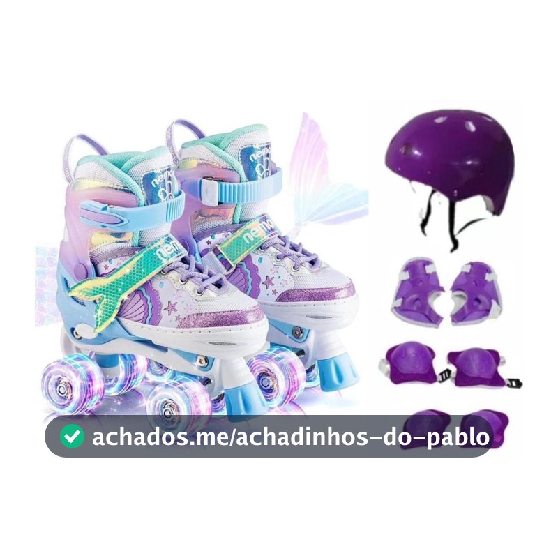 Patins 4 Rodas ARCO ÍRIS Com Luz De Led E Glitter Top