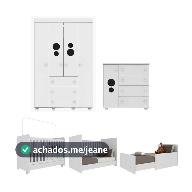 Quarto Completo Infantil com Colchão Incluso Multimóveis Pimpolho FG3571 Branco
