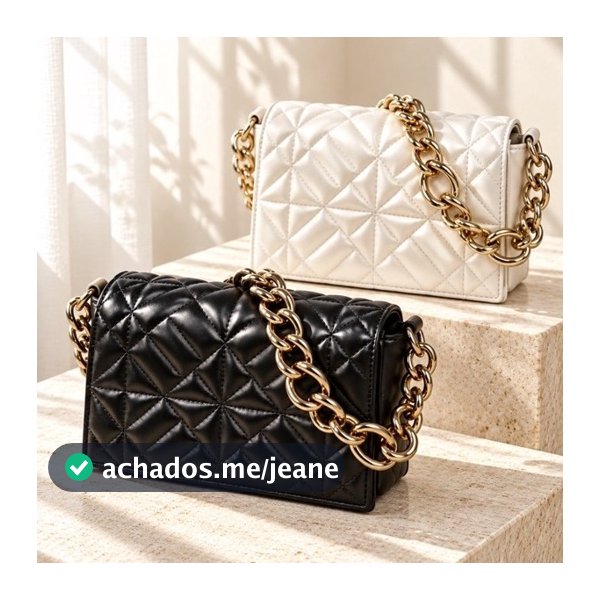 Bolsa Feminina Matelassê com Corrente Grossa Dourada | Bolsa de Ombro e Transversal Elegante | ART F016